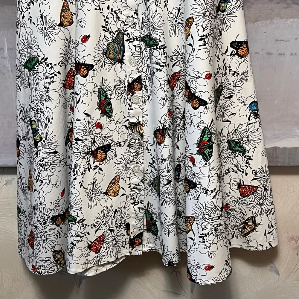 NORTH STYLE Floral‎ Butterfly Dress Midi Botanical Fit & Flare Stretch Womens 12
